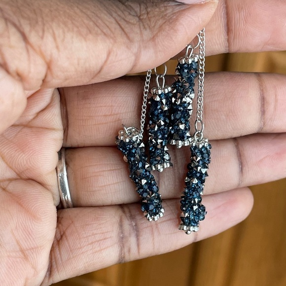 Long Tassel Earrings With Blue Crystals NWOT - Picture 5 of 5